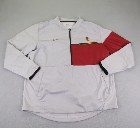 USC Trojans Jacket Men XL Gray Red Pullover 1/2 Zip Windbreaker Sweater Swoosh ^ Cover
