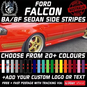 Pair BA BF Ford Falcon Sedan Vinyl Side stripe kit Select your colour & logo KCS - Picture 1 of 19