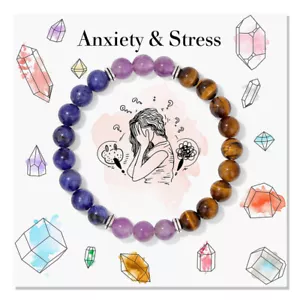 NEW Amethyst Tiger Eye Stone Bracelet 8mm Blue Pattern Stone Yoga Bracelet - Picture 1 of 47