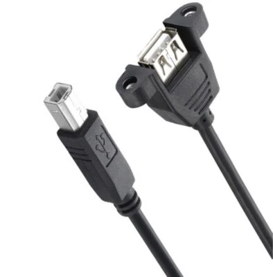 USB B 2.0 to USB A 2.0 Panel Mount Extension Cable | Male to Female | 0.3m - Image 1 of 4