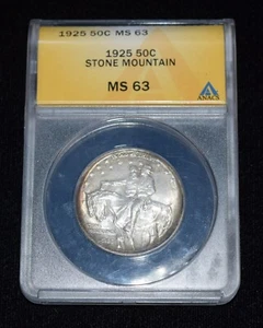 1925 Stone Mountain Commemorative Half Dollar ANACS MS63 Toned - Picture 1 of 20