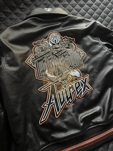 Herren Avirex Schwarz Bomber Twin Dragon Limited Edition Echt Rindsleder Lederjacke - Bild 1 von 6
