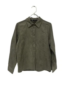 Zara Womens Button Up Shirt Size XS Khaki Faux Suede Long Sleeve 3046/335 NWT - Picture 1 of 18