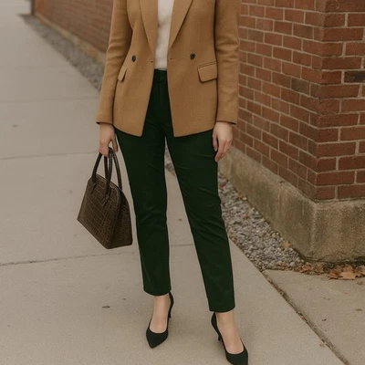 Pantalón chino Vince Twill verde algodón elástico para mujer talla 8 frente plano Foto 1 de 4