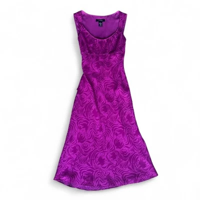 复古 Express Y2K 品红紫色粉红色花卉 Midi Sundress 女式 7/8 码 — 第 1/4 张图片