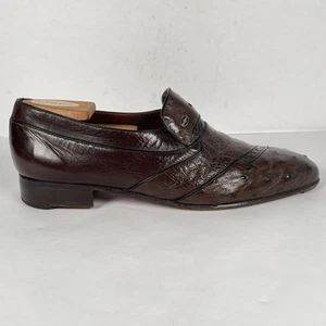 Scarpe vintage Mister uomo taglia 9 mocassini eleganti in vera pelle di struzzo marrone - Foto 1 di 9