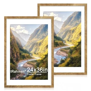 24x36 Poster Frame Set of 2 with Plexiglass, Rustic Brown Wood Frames Display... - Picture 1 of 6