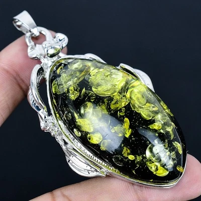 Colgante hecho a mano ámbar báltico chapado en plata 925 de 3,15" Foto 1 de 3