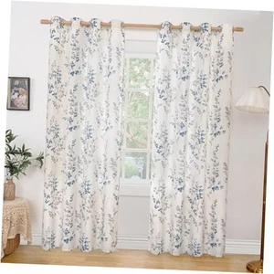 Linen Curtains for Living Room 84 Inch 52"W x 84"L (Pack of 2) Navy & Grey - Picture 1 of 7