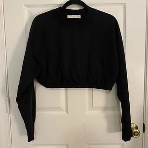 TAN +LINES Women By Sivan Ayla Valley Crop Sweatshirt Crew Neck Black Medium - Picture 1 of 12