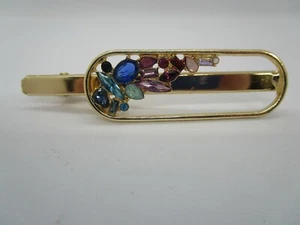 Ladies Large Jeweled Gold Tone Hairclip Royal Blue Aqua Purple Pink Stones - Bild 1 von 6