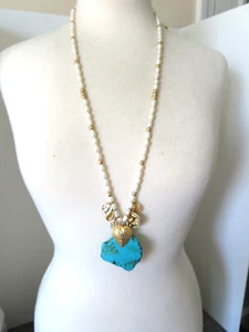 COLLANA PENDENTE J.JILL PERLE TURCHESE/ACQUA DOLCE 30" - Foto 1 di 2