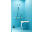 Design Duschsitz mit Sttzfu, 150 kg belastbar, groe Sitzflche 45 cm