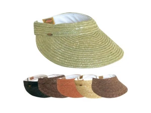 "KARA" Women's Braided Straw Visor with 5" Peak | Adjustable One Size, by Scala - Picture 1 of 6
