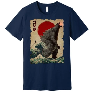 Vintage Japanese Godzilla Great Wave Poster T-Shirt For Men - Picture 1 of 2