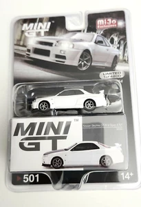 Mini GT Nissan Skyline GT-R V-Spec II N1 -R34 -RH White - 2023 MIJO EXCLUSIVES - Picture 1 of 2