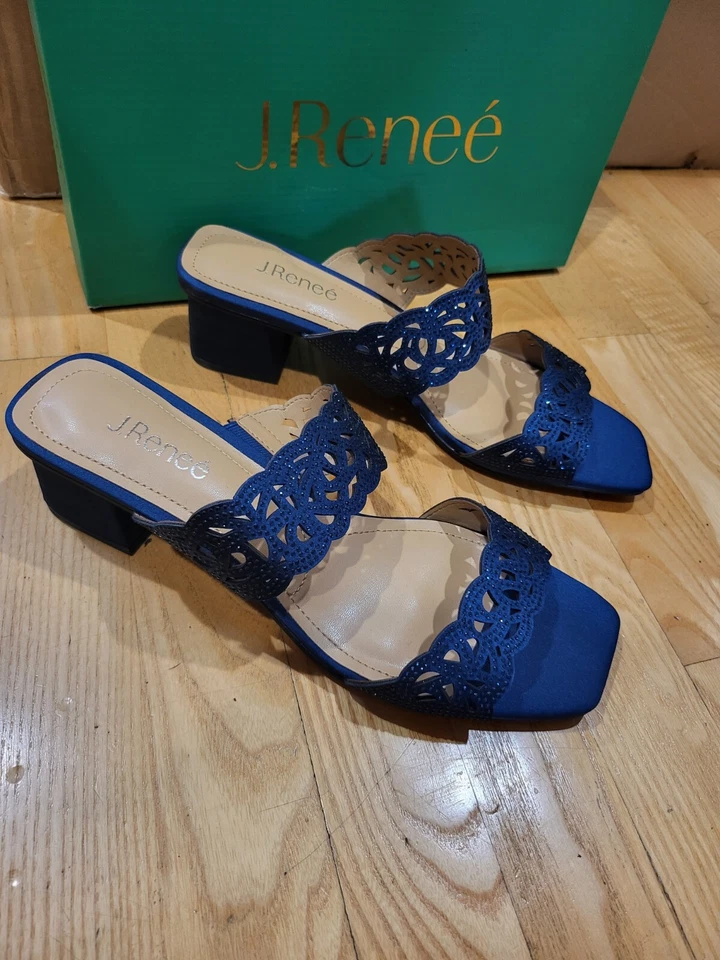 J. Renee Keetana Womens Pump Heeled Sandals Navy Satin/Stones Size 10 M - Image 1 of 4