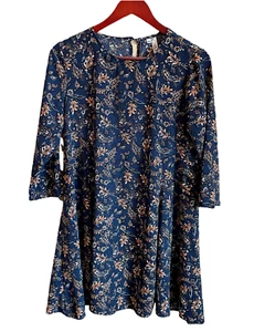 Andree By Unit Women 3/4 Sleeve Tunic Top or Short Dress SZ Medium Blue Paisley - Picture 1 of 6