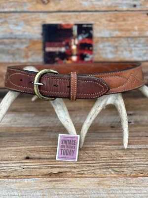 Vintage Bianchi B21 Brown Leather 1 3/4" Fancy Stitch Gun Belt sz 34 33" to 37" - Image 1 of 4
