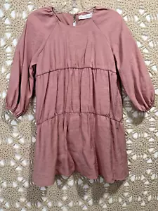 Zara Girl’s Size 8 Dress Dusty Pink Tiered Peasant Prairie Minimal Cottagecore - Picture 1 of 11