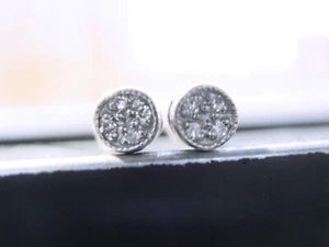VINTAGE BABY GIRL 18K WHITE GOLD NATURAL DIAMOND EARRINGS - Picture 1 of 12