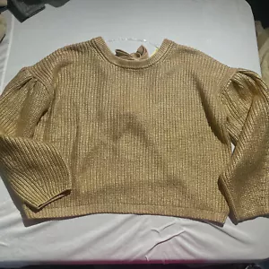 Kika Vargas Target Damenpullover gold metallic Rückenkrawatte gestrickt Puffärmel L neu mit Etikett - Bild 1 von 4