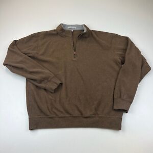 Peter Millar 1/4 Zip Pullover Sweater Mens Medium Brown Cotton Mock Neck Casual