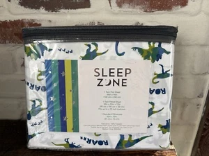 Sleep Zone Kids 3 Piece Sheet Set In Package Dinosaurs Camo Style Blue-Green - Picture 1 of 3