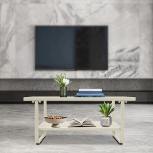 Floor Standing 2-Tier Rectangle Coffee Table Office & Home Multi-Use - Picture 1 of 19