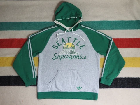Y2k 2000s Adidas SEATTLE SUPERSONICS NBA Vintage Style Green Hoodie Sweatshirt L Cover