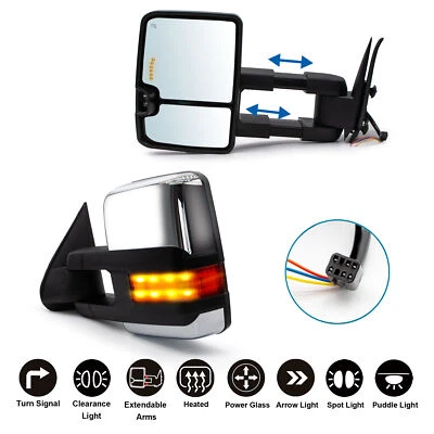 Pair Towing Mirrors For 2000 2001 2002 Chevrolet Tahoe Power Heated Chrome Cap - Image 1 of 4