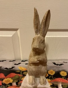 13” Faux Wood Ressin Sitting Bunny Rabbit Statue Figure Easter New - Picture 1 of 6