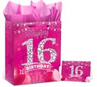 Pink Sweet with Greeting Card and Tissue Paper Pink 16th 16th Birthday Gift Bag