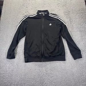 Adidas Track Jacket Mens Large Black Polyester Stretch Three Stripes Full Zip - Picture 1 of 9