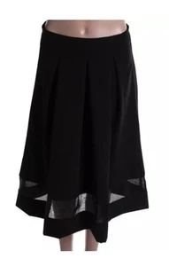 AQUA Women's NWT Sz XS Black A-Line Box Pleated Below Knee Designer Casual Skirt - Picture 1 of 11