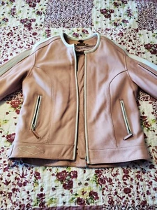 Women's Power Trip Leather Motorcycle Jacket Size M Pink/White Vintage Model - Picture 1 of 6