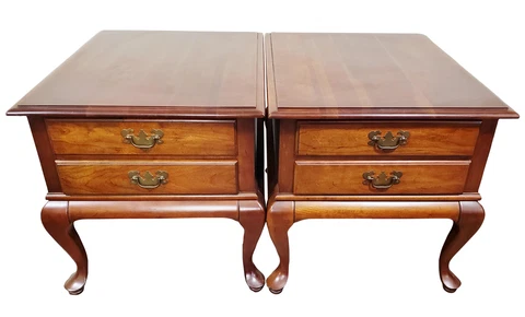 PAIR Vintage Queen Anne English Style Mahogany Sofa SIDE TABLES Nightstands Cover