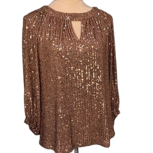 Vince Camuto tan and rose gold sequin top Size M - Picture 1 of 5