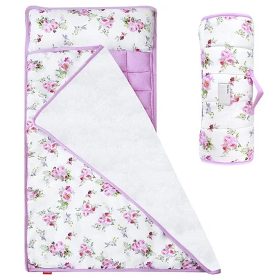 Tapete de dormir infantil para meninas floral, tapete de dormir infantil com cobertor de lã, luz... - Imagem 1 de 4