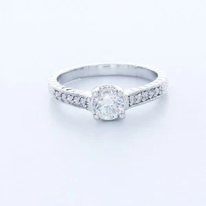 1.00ct G VS2 Round Natural Diamonds White Gold Vintage Style Side Stone Ring - Picture 1 of 15