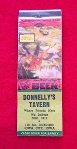 1940 Donnellys Tavern Streichholzheftchenhülle Iowa City, Iowa Vintage - Bild 1 von 4