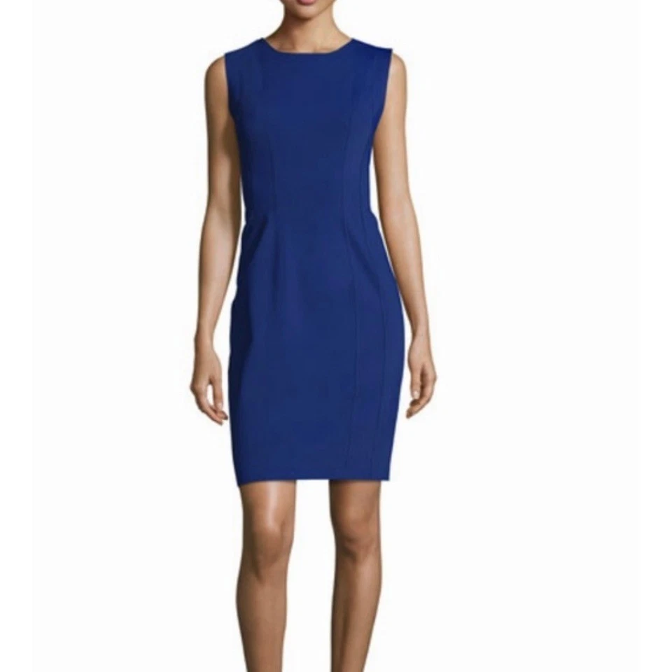 ¡¡NUEVO CON ETIQUETAS!! Vestido Vaina ELIE TAHARI Marley Costuras Azul Sólido Barón Carrera Talla 8 Foto 1 de 4