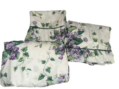 WAVERLY SWEET VIOLETS GREEN PURPLE FLORAL (3P) RUFFLED QUEEN SHEET SET - Image 1 of 3
