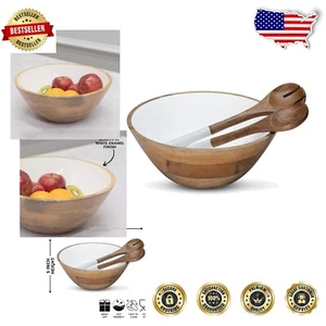 Large 12-Inch Rustic Wooden Bowl Set for Salad, Fruit, & Cereal - Elegant Design - Picture 1 of 10