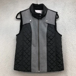 Tart Collection Wool Quilted Vest Womens Medium Full Zip Gray Faux Fur Lined - Picture 1 of 16