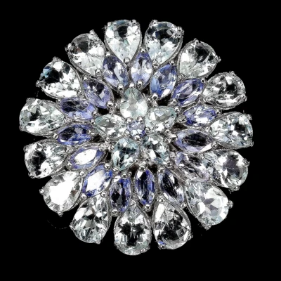 ANILLO NATURAL AAA AGUAMARINA Y AZUL VIOLETA TANZANITA PLATA DE LEY 925 14K WGP Foto 1 de 3