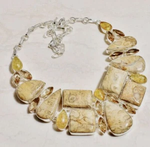 Rock & Roll Golden Chalcedony Handmade Big Necklace Jewelry 91 Gms - Picture 1 of 3