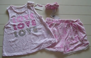 Jessica Simpson 3 Pc Pink Love Tank Shorts Hair Scrunchie Pajamas 4 or 6X - Picture 1 of 5