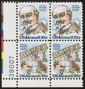 US USA Sc# C94a MNH FVF PLATE# BLOCK Octave Chanute Biplane Hangglider - Picture 1 of 1