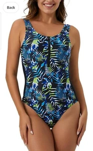 Womens Zipper One Piece Swimsuit Vintage Floral Slimming Bathing Suit Swimwear - Picture 1 of 7
